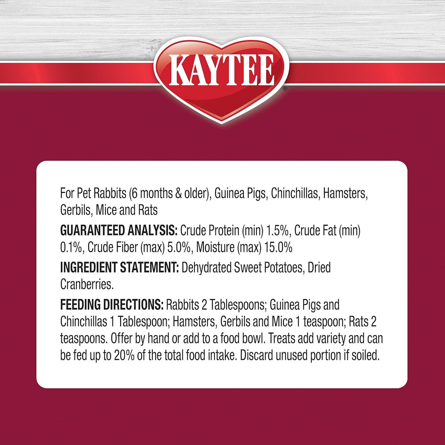 Kaytee Natural Snack with Superfoods For Pet Guinea Pigs, Rabbits, Hamsters, and Other Small Animals, Sweet Potato & Cranberry, 3 Ounces