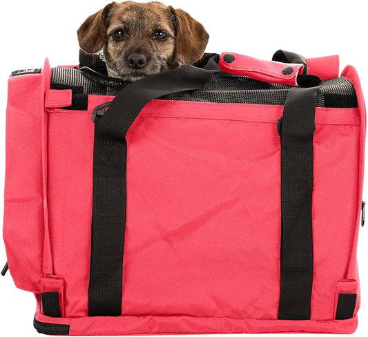 SturdiBag Pro 2.0 Pet Travel Carrier with Flexible Height for Cats and Dogs | Soft Sided Pet Carrier Bag with Safety Clips and Seatbelt Straps for Airplane or Car Travel | Medium, Hot Pink