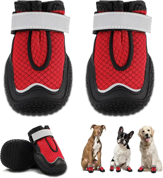 Hcpet Dog Boots for Large Dogs, Dog Shoes for Hot Pavement Winter Snow, Paw Protector Dog Booties Designed for Comfort and Breathability, Outdoor Booties for Small Medium Dogs for Hiking Red Size 2