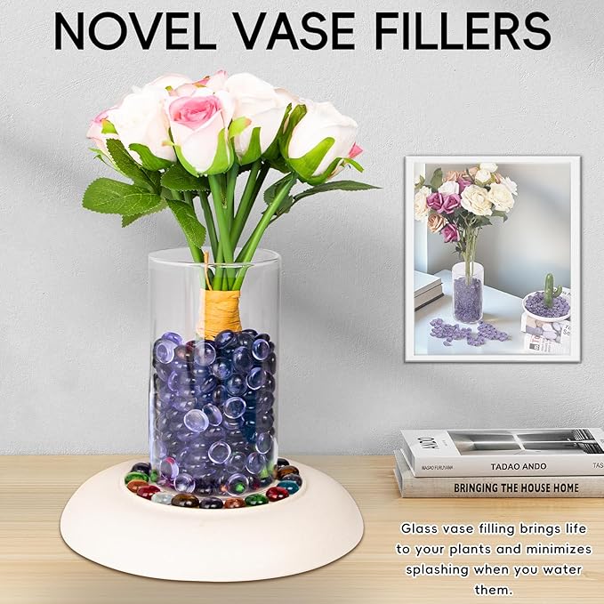 1 LB Purple Glass Marbles, Mini Flat Glass Beads~150 PCS for Vase Fillers, Floral Bottom Mancala Gems Pebbles Fish Tank Rocks for Table Aquarium,Home Decor Art Craft Supplies(0.5"~0.7")