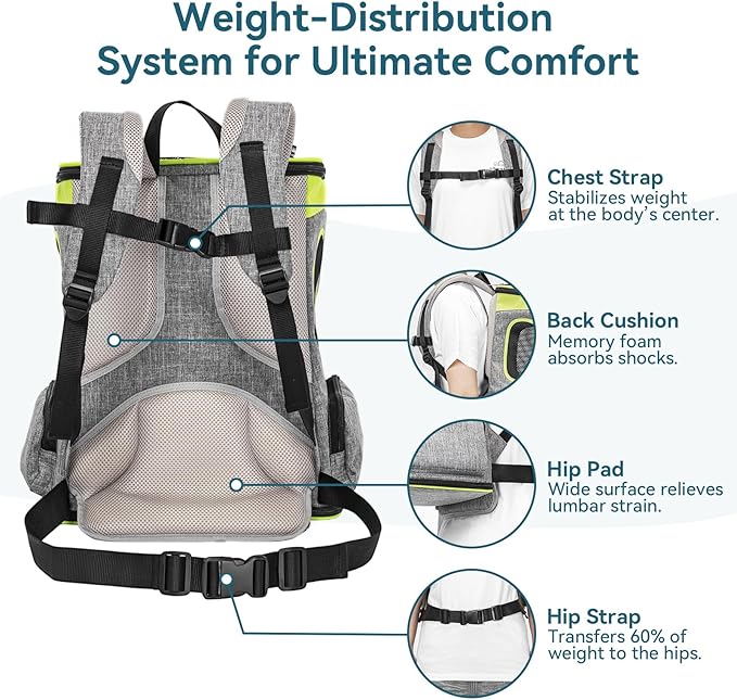 Petsfit Pet Backpack Carrier Easy-Fit Dog Travel Backpack Carrier for Hiking Walking Cycling Suitable for Small Medium Dogs Cats and Rabbits up to 22 Pounds, Green