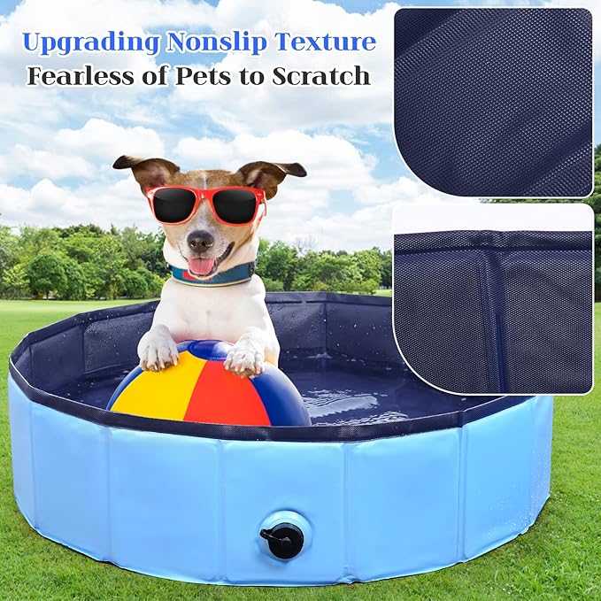 Foldable Dog Bath Swimming Pool Plastic Kiddie Pool Professional Tub Collapsible Grooming Bathtub for Pets Kids Baby and Toddler, 79 x 12 Inches Blue