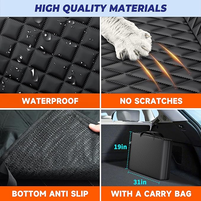 Dog Back Seat Extender for Truck, Hard Bottom Dog Car Seat Cover-Strong Support Waterproof Scratch-Proof Pet Hammock for Full Size F150/RAM1500/Silverado Crew Cab Pickup, Black