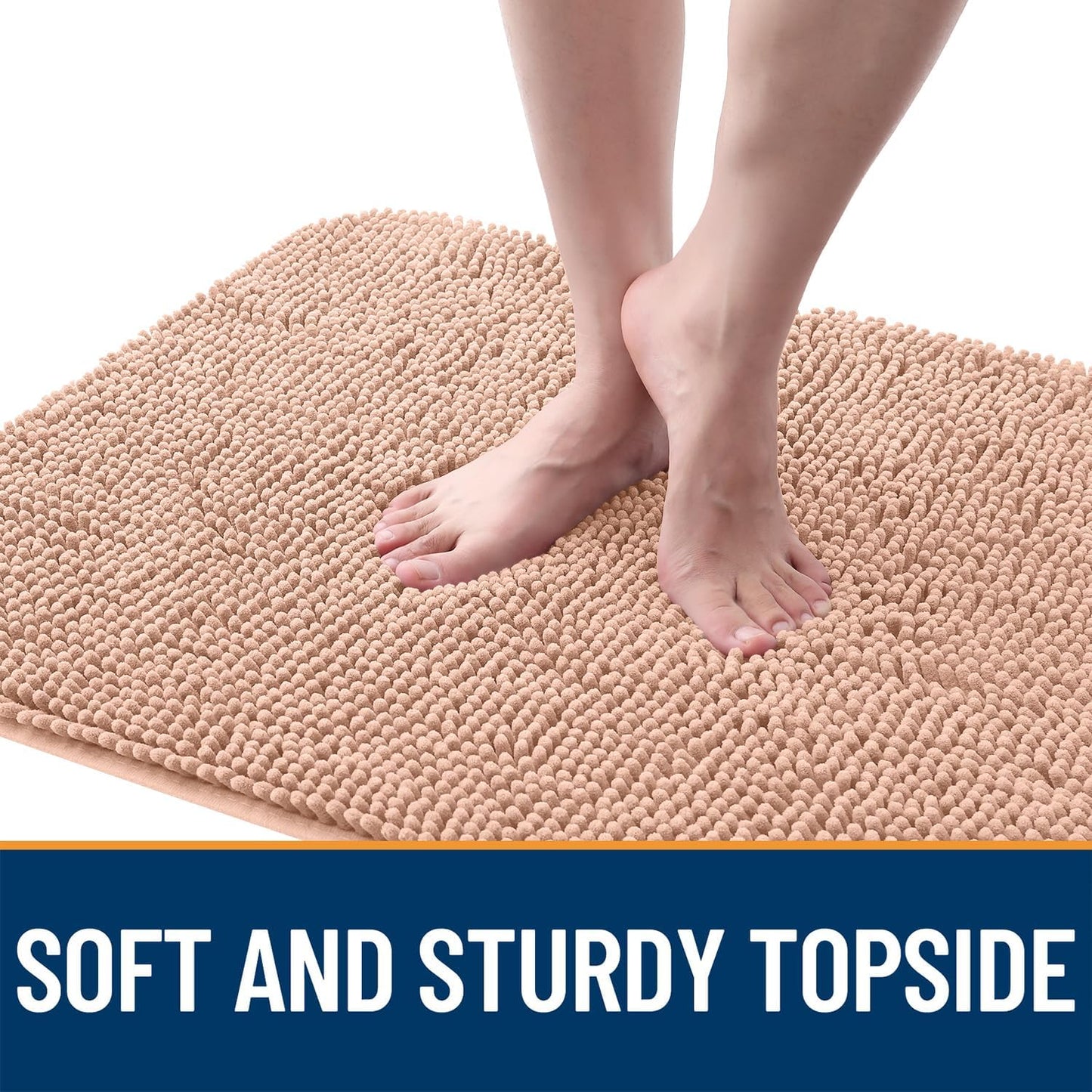 OLANLY Dog Door Mat for Muddy Paws 47x17, Absorbs Moisture and Dirt, Absorbent Non-Slip Washable Doormat, Quick Dry Chenille Mud Mat for Dogs, Entry Indoor Entryway Carpet for Inside Floor, Peach