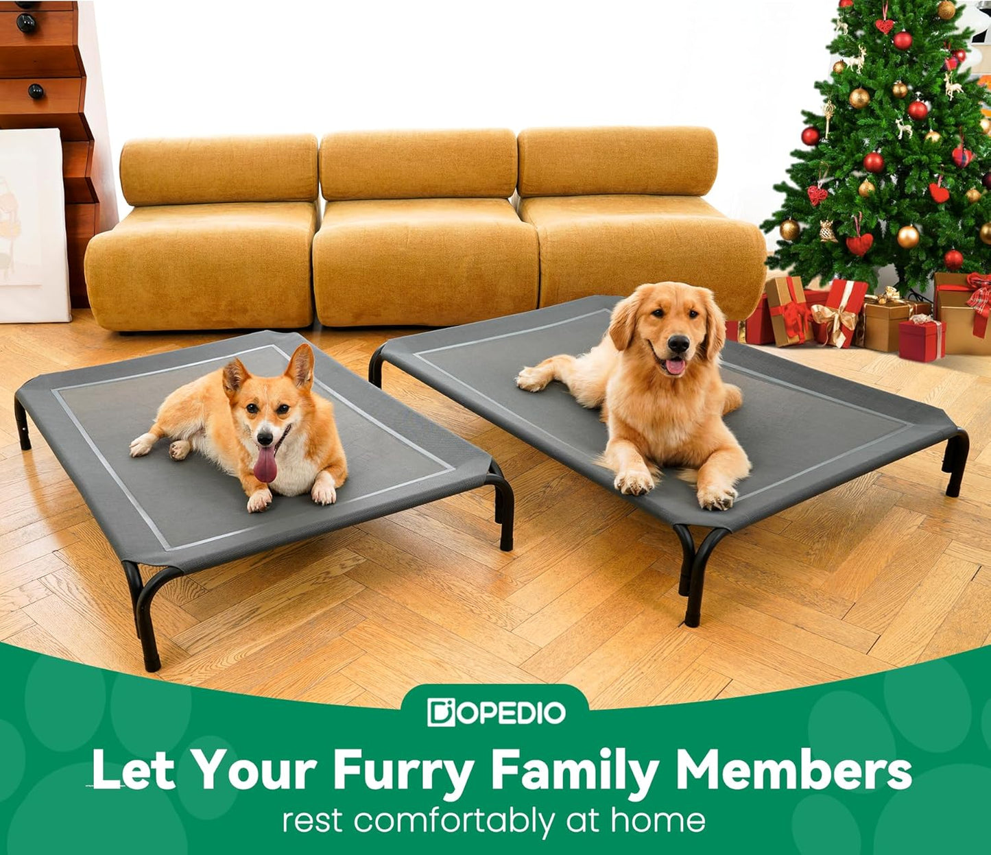 Elevated Dog Bed Raised Outdoor Dog Cot for Large Dogs, Installation Requires No Tools, Frame with Washable Cooling Breathable Mesh Anti-Slip Feet, Indoor Pet Bed, Grey, 43.3 Inches