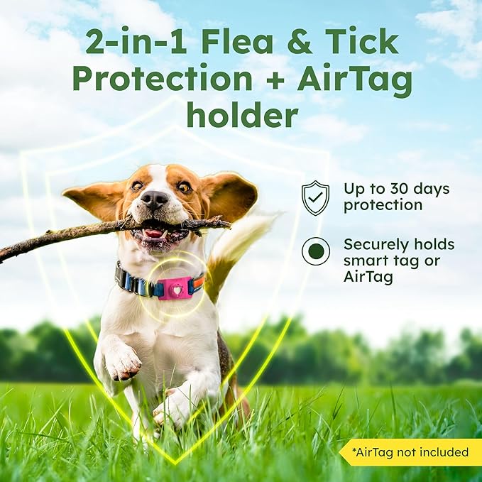 BugMD Paw Guardian Flea & Tick Pendant (3-Pack) with AirTag Holder – Plant-Based Flea & Tick Prevention for Dogs & Cats – Pet Collar Tag & GPS Tracker Holder for Cats & Dogs – Pink