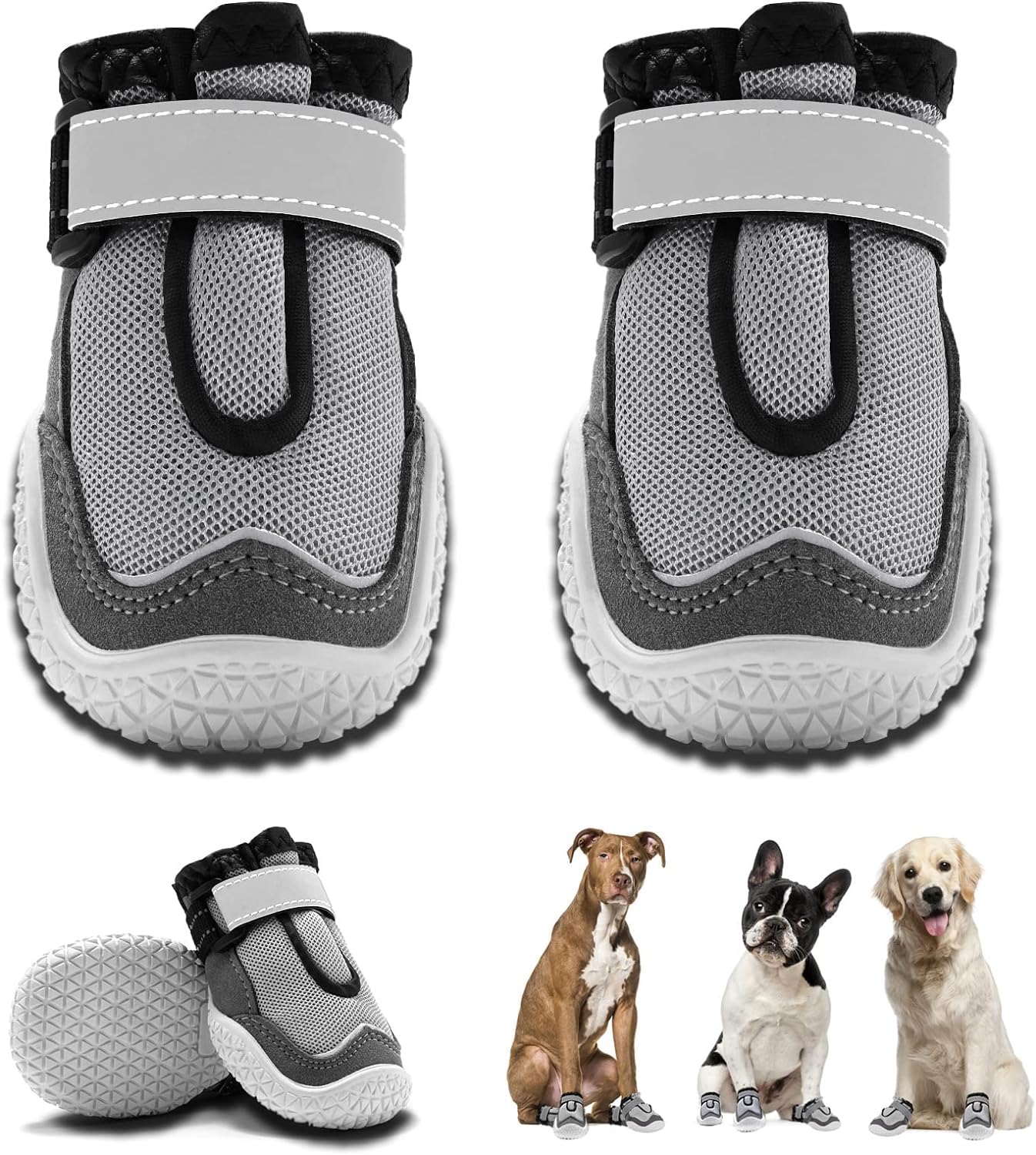 Hcpet Dog Boots for Large Dogs, Dog Shoes for Hot Pavement Winter Snow, Paw Protector Dog Booties Designed for Comfort and Breathability, Outdoor Booties for Small Medium Dogs for Hiking Grey Size 6