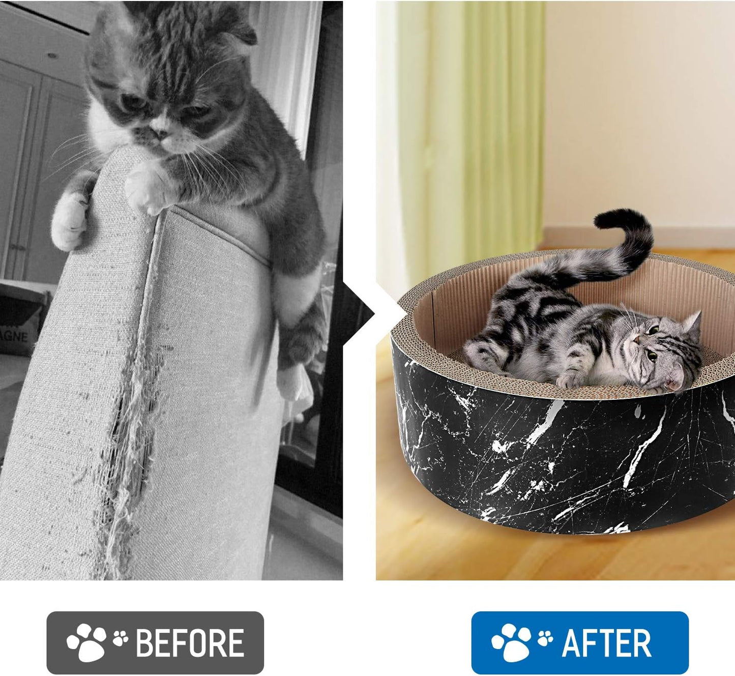 Cat Scratcher Post & Board, Round Cat Scratching Lounge Bed, Durable Pad Prevents Furniture Damage, 17.32'' x 17.32''x 6.11'', Black