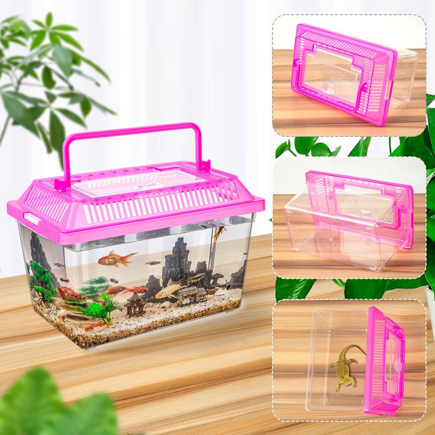 12Pcs Plastic Reptile Terrariums Carrier Cage, Tarantula Enclosure Breeding Box Hatching Container Transparent Fish Tank Turtle Aquarium with Random Color Lid for Lizards, XL(10.6" x 6.7" x 5.9")