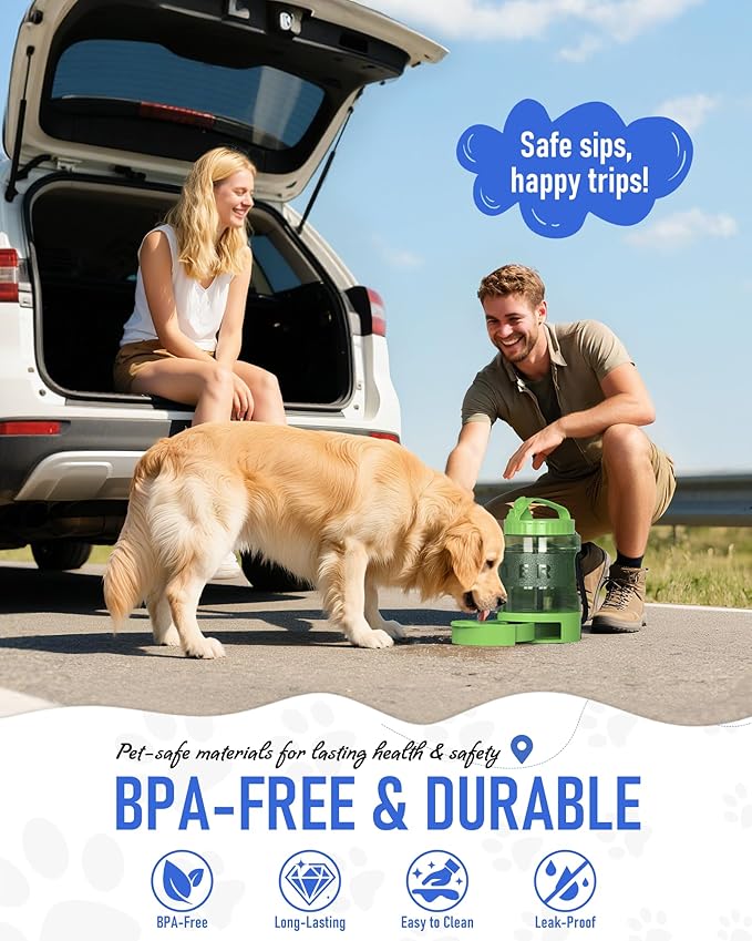 ortable Dog Travel Water Bottle, 77oz Large Portable Dog Water Bowl Dispenser, Leakproof Pet Drinking Bottle Dispenser for Hiking Camping Walking Travelling Beach Car Trips, No Spill, BPA Free,Green