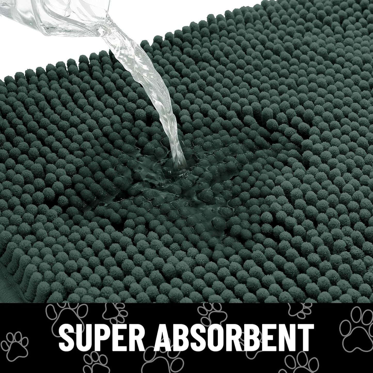 Smiry Dog Door Mat for Muddy Paws, Absorbent Dirt Trapper Non Slip Quick Dry Washable Chenille Mat for Mud Dogs, Entry Rug for Indoor and Outdoor (59x35 Inches, Green)