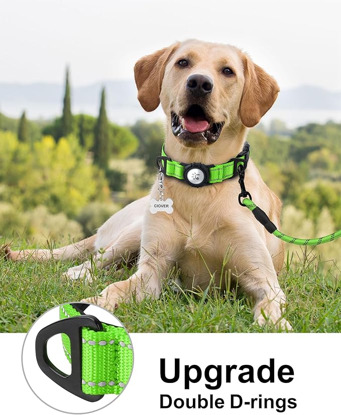 TagME Airtag Dog Collar,Waterproof Reflective Pet Collar with Airtag Holder,Soft Padded and Double D-Rings for Large Dogs,Green