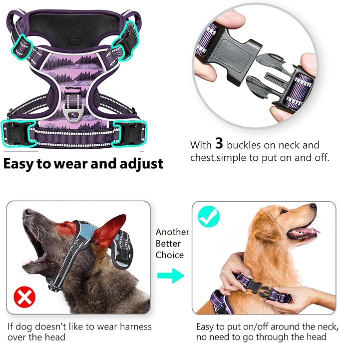 Timos Dog Harness,No-Pull Pet Harness Adjustable Soft Padded Dog Vest,Reflective No-Choke Pet Oxford Vest with Easy Control Handle for X-Large Dogs,Moon Night,XL