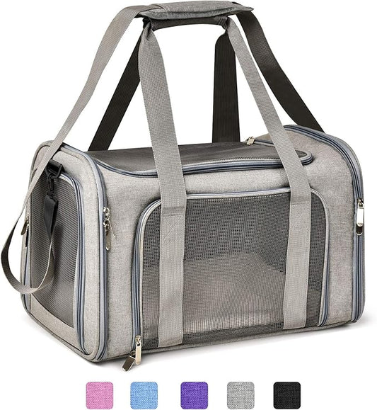 Cat Carriers Dog Carrier Pet Carrier For Small / Medium Cats Dogs Puppies (Up To 15lbs), TSA Airline Approved Small Dog Carrier Soft Sided, Collapsible Waterproof Travel Puppy Carrier - Grey
