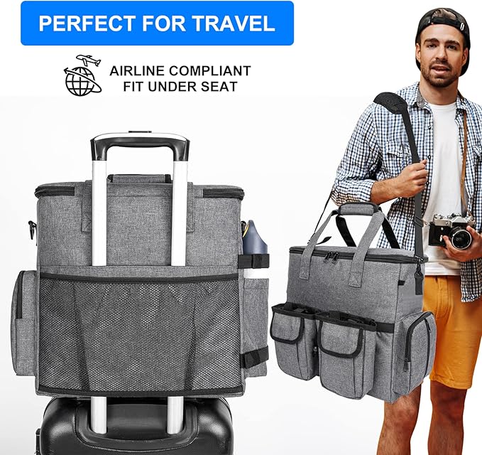 Modoker Dog Travel Bag Backpack, Airline Approved Pet Accessories Organizer for Dog and Cat with Shoulder Strap, 2 Dog Food Storage Containers, 2 Collapsible Dog Bowls,1 Pet Mat, Rose Red