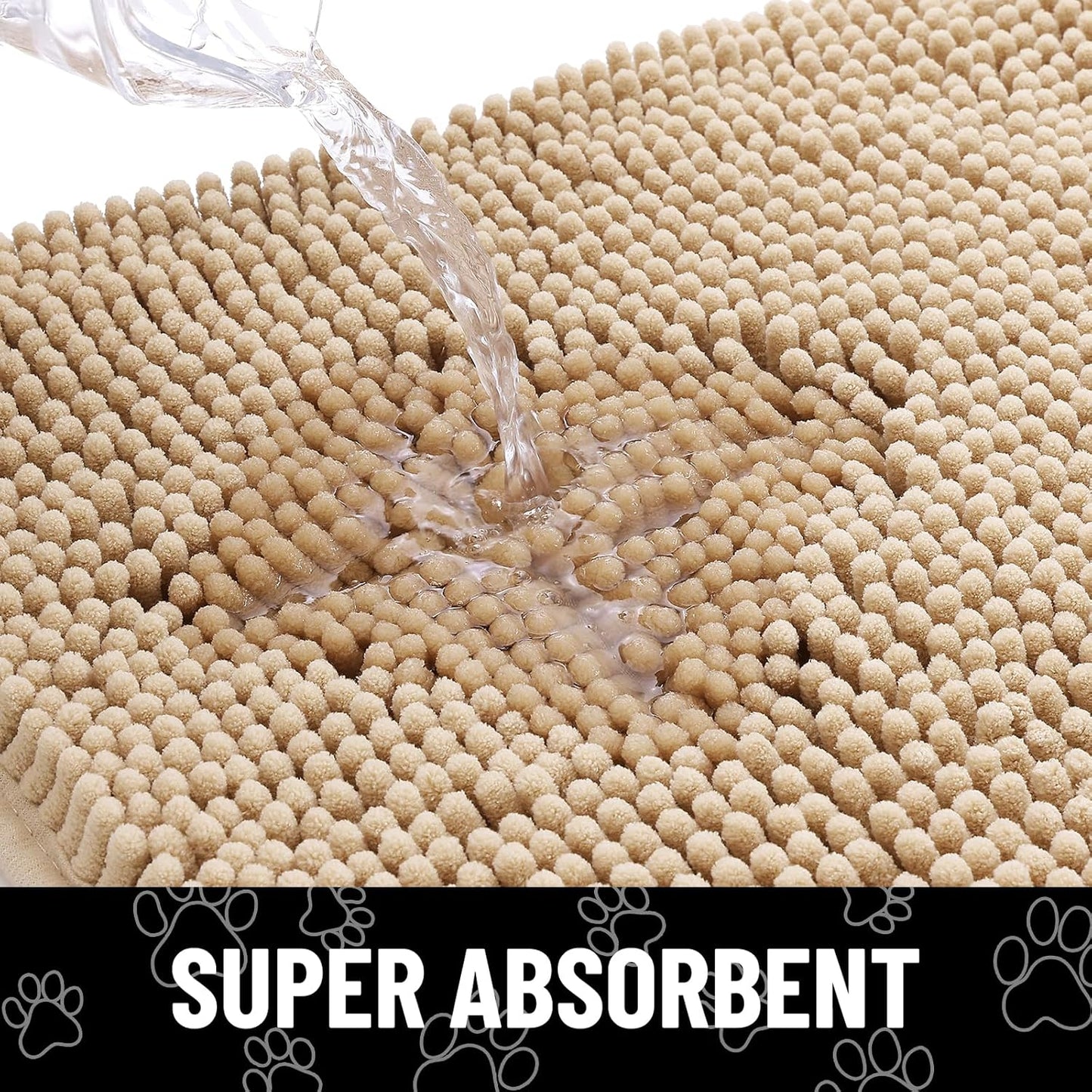 Smiry Dog Door Mat for Muddy Paws, Absorbent Dirt Trapper Non Slip Quick Dry Washable Chenille Mat for Mud Dogs, Entry Rug for Indoor and Outdoor (30x20 Inches, Beige)