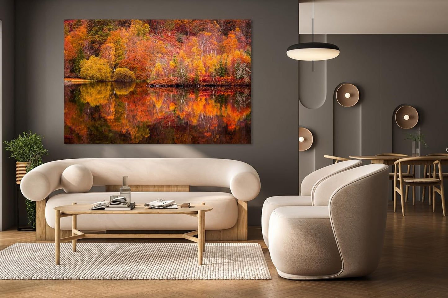 Nature Wall Art Prints - Ocean Forest Mountain Lake Canvas Landscapes - Small to Extra Large Living Room Bedroom Kitchen Bathroom Décor (Autumn Forest with Lake, 28L" x 41W")