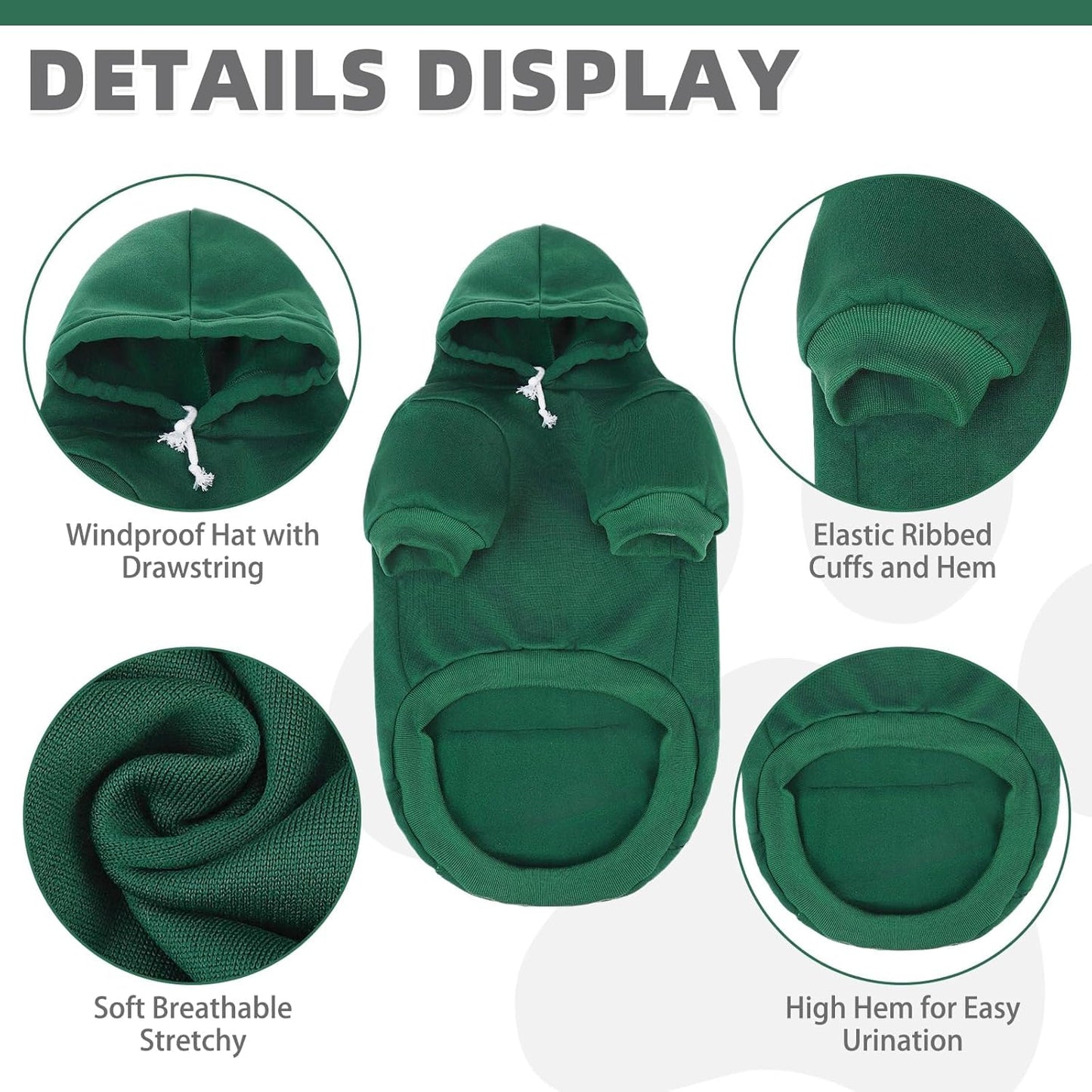 KOOLTAIL Basic Dog Hoodie - Soft & Warm Dog Hoodie Sweater with Leash Hole and Pocket, Dog Winter Coat, Cold Weather Clothes Sweatshirt for Small Medium Large Dogs Puppy Cat Boys Girls Deep Green M