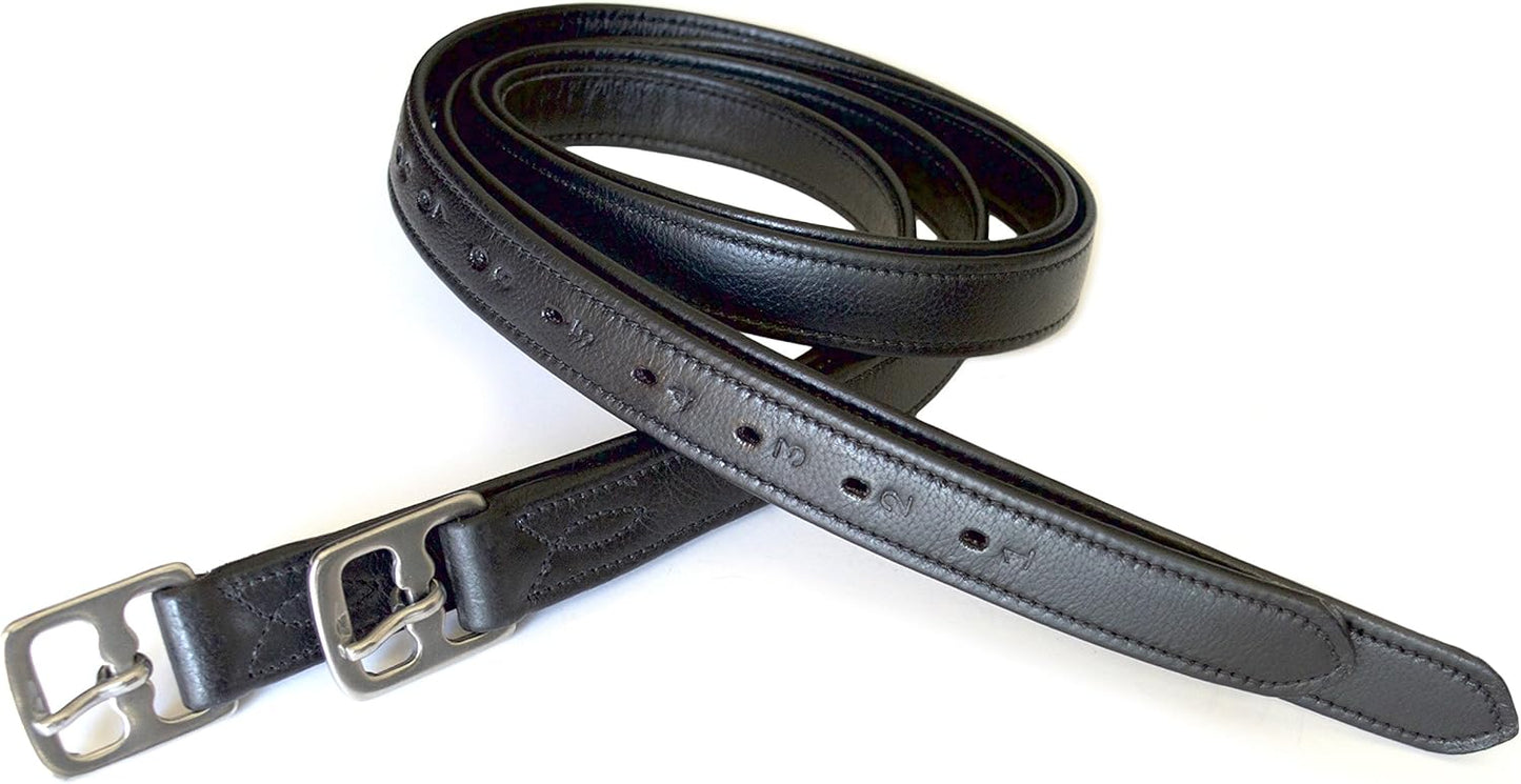 54" / 60" New 1" Super Soft English Stirrup Leathers Black/Havana (Black, 60" x 1")