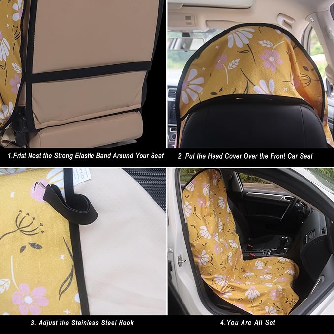 Car Seat Cover Protector Front Seats,for Gym Workout,Running,Swimming,Beach and Hiking,Waterproof Sweat Towel Bucket Seat Covers for Cars SUV Trucks (Chamomile and Yellow, 2Pcs)