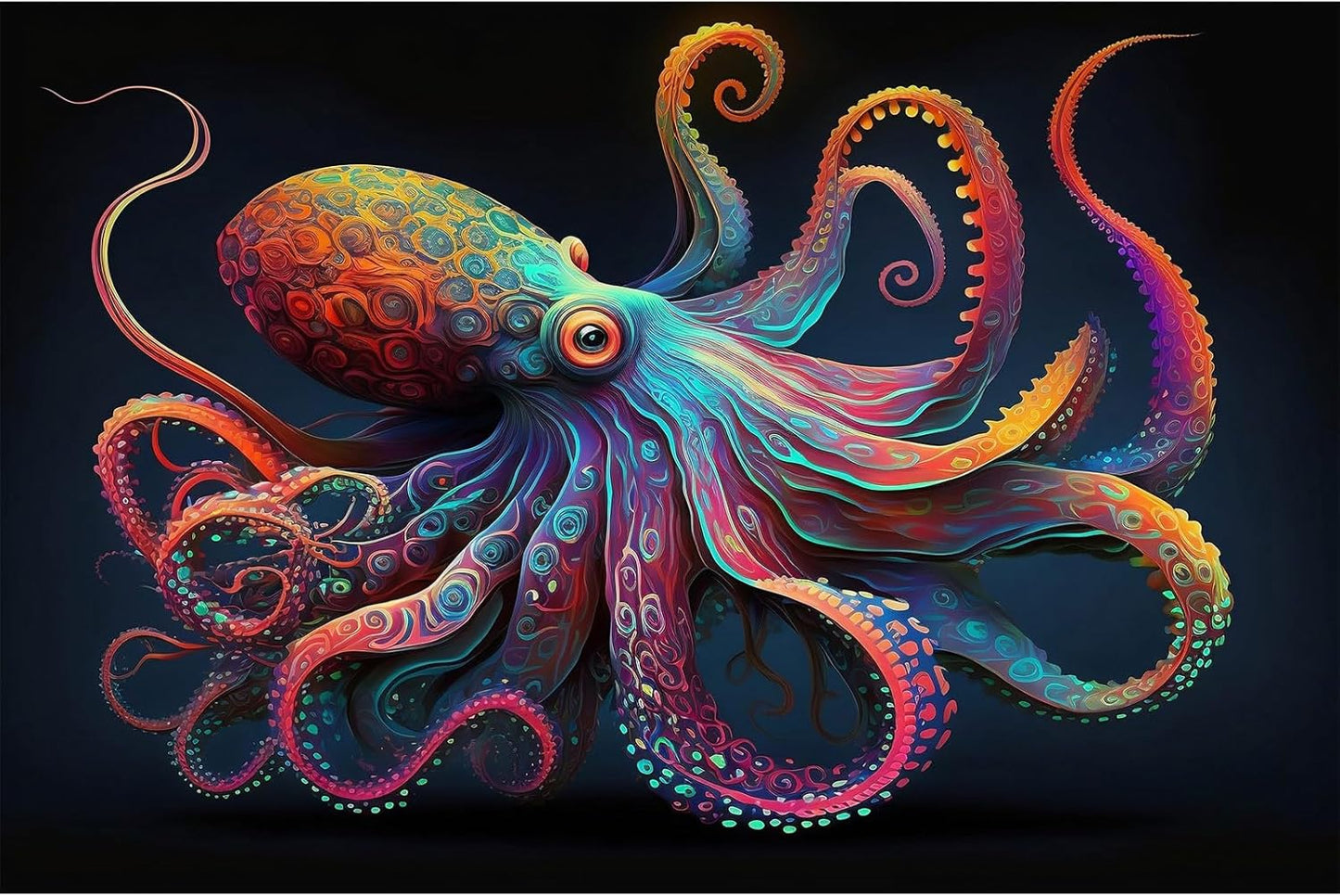 Exquisite Octopus Aquarium Background Abstract Colorful Octopus Terrarium Background Glowing Octopus on Black Background Fish Tank Backdrop Octopus Backdrops Poster Wallpaper Decors Vinyl 72x18in