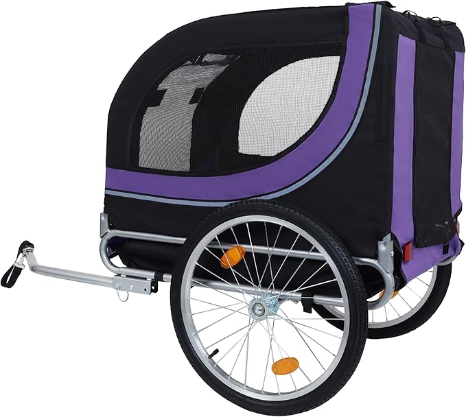 Blue-Grey Large Folding Bike Trailer for Dogs – Heavy-Duty Steel Frame, 66LB Capacity Pet Carrier for All-Terrain Cycling, Jogging & Camping Adventures!