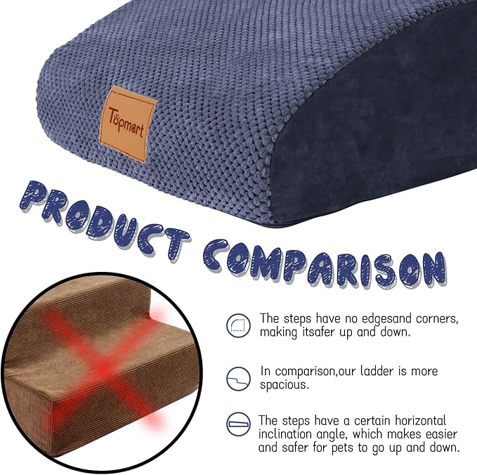 Topmart High Density Extended Foam Dog Ramp&Steps 2 Tiers,11.8" High,Non-Slip Dog Stairs,Soft Foam Pet Ladder with Waterproof Cover,Best for Injured,Older Cats,Pets with Joint Pain