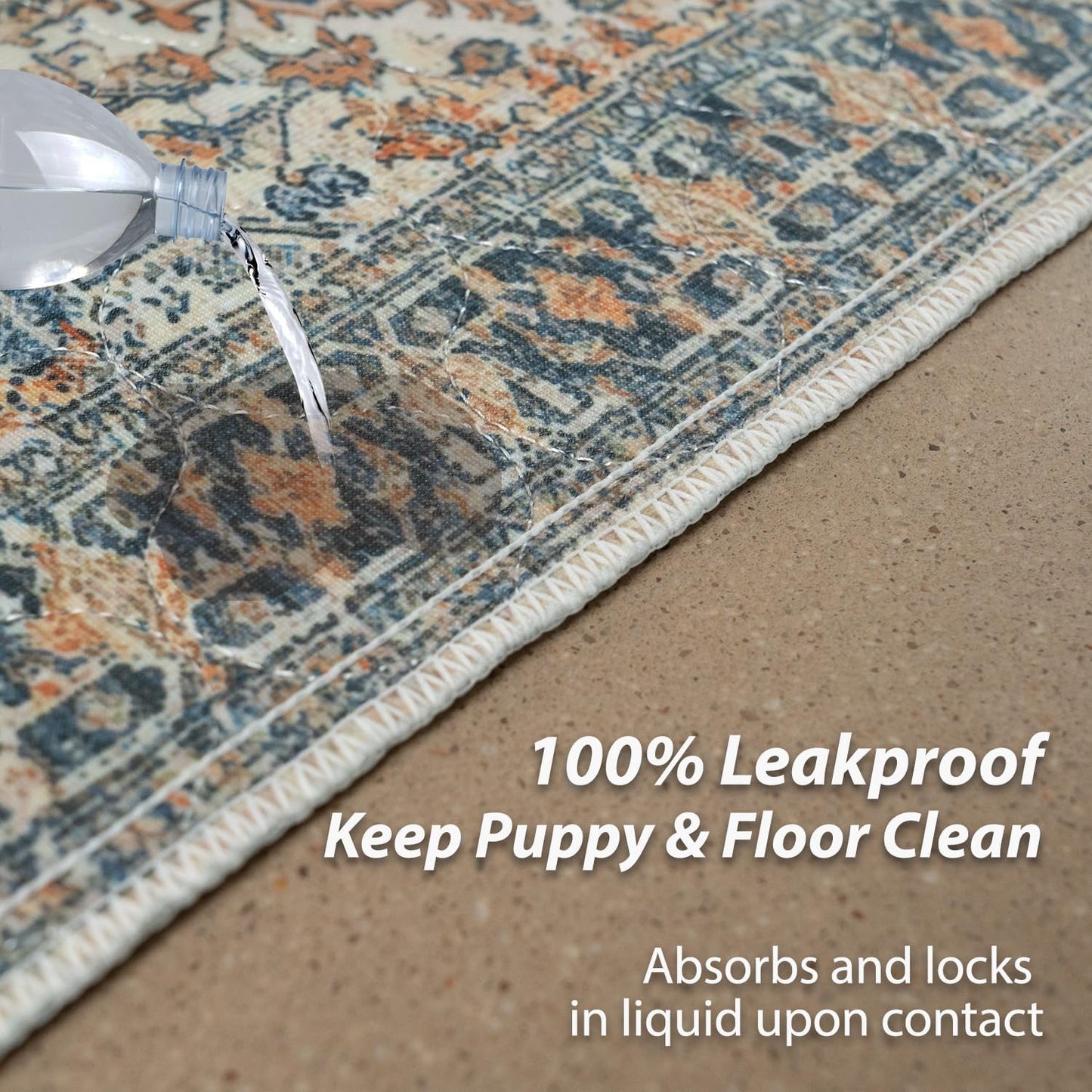 nunubaby Washable Pee Pads for Dogs, Stylish, Non-Slip and Leak-Proof Pee Pads. Reusable Potty Pads for Dogs for Crates and Floors.(Beige/Multi, 36" x72" )