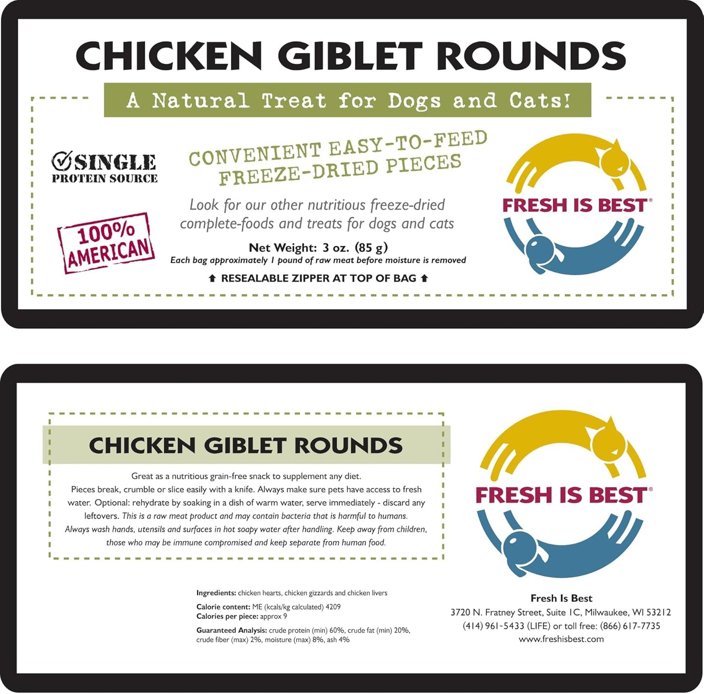 Fresh Is Best Freeze Dried Dog Treats - Freeze Dried Chicken Giblets - Fresh Cat & Dog Training Treats in Resealable Zipper Bag - Raw Chicken Hearts, Livers, and Gizzards Treat - Made in The USA