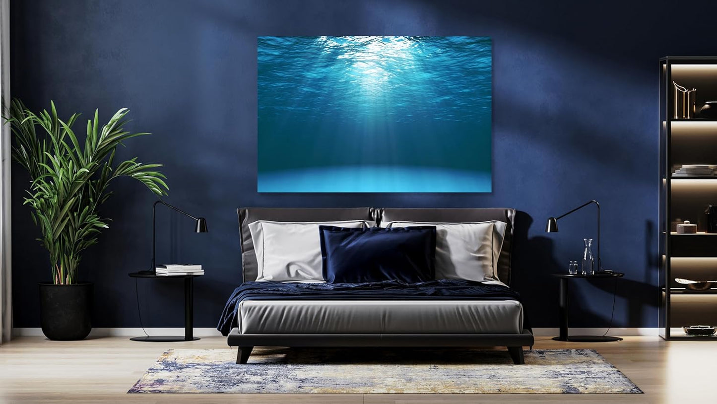Nature Wall Art Prints - Ocean Forest Mountain Lake Canvas Landscapes - Small to Extra Large Living Room Bedroom Kitchen Bathroom Décor (Sun Rays Under Water, 16L" x 24W")