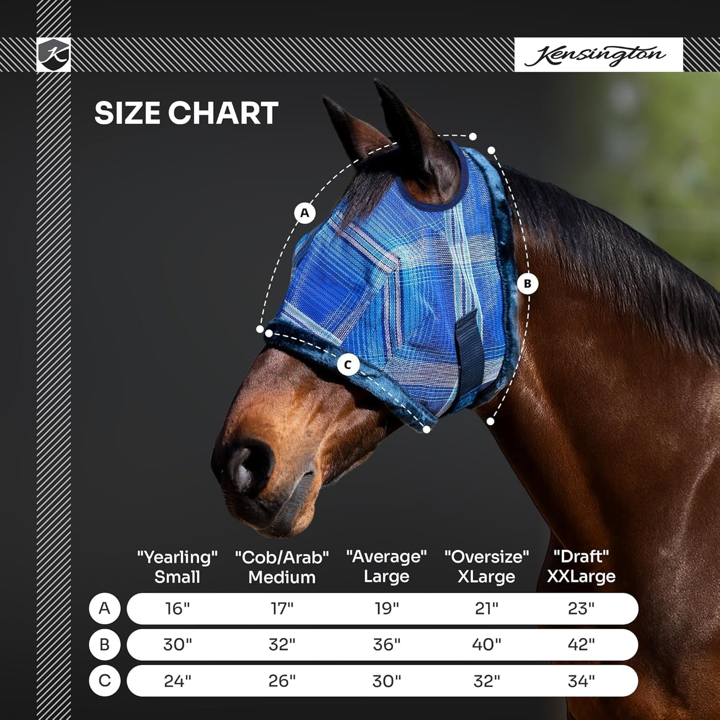 Kensington UV Fly Mask with Fleece Trim - Protective Mask with Dual Ear Opening & Forelock Freedom - XLarge, Atlantis