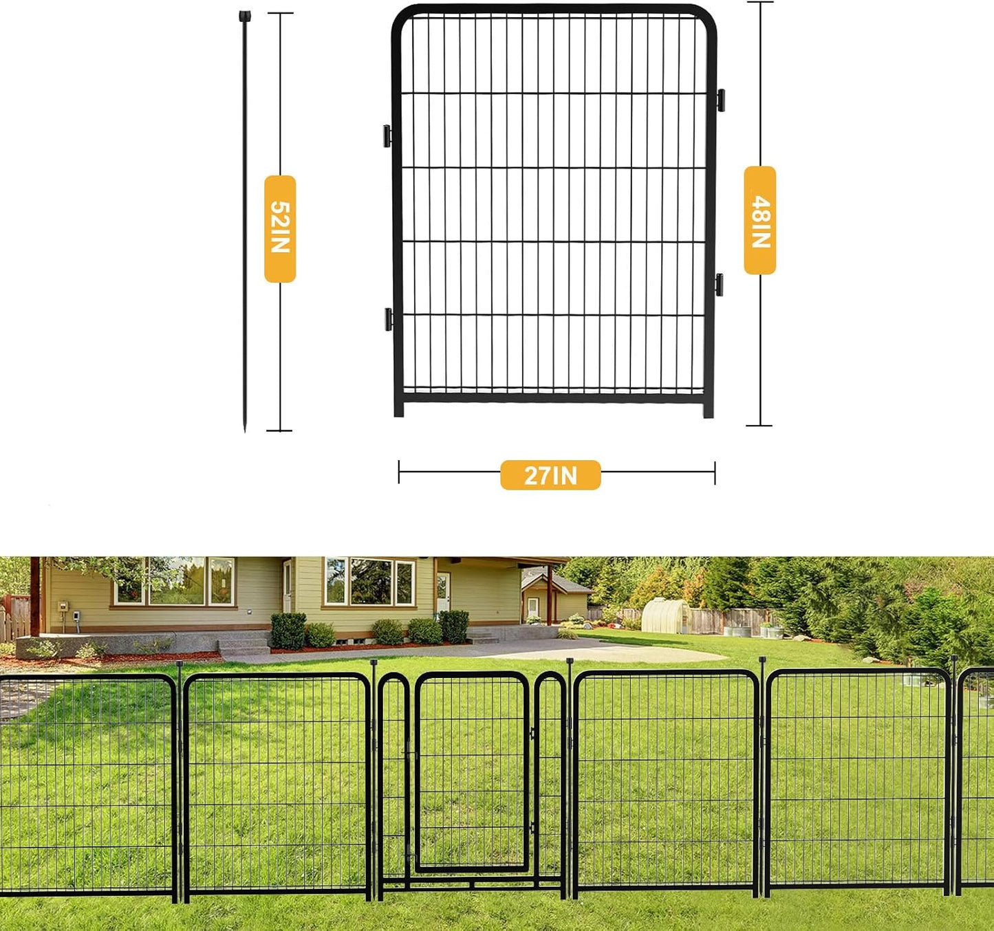 Doorless 48 in(H) Decorative Garden Fence and Borders, 12 Panels Total 26.6 Ft(L), Outdoor Dog Fence, Fencing for Garden Beds, Dog Play Pen Outdoor, Flower Bed Fencing, Black