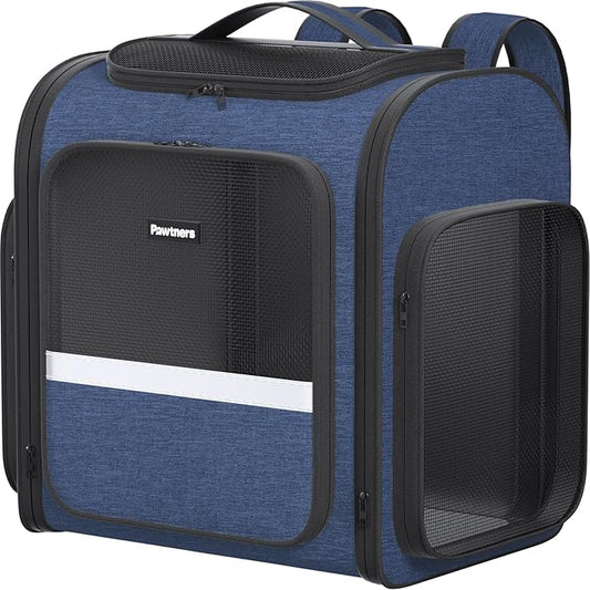 Pawtners Dog Backpack Carrier Dog Carrier with Anti-Scratch Mesh with Great Ventilation, Large Pet Carrier Backpack for Small Dogs & Large Cats, Foldable Designed Pet Backpack Perfect for Travel