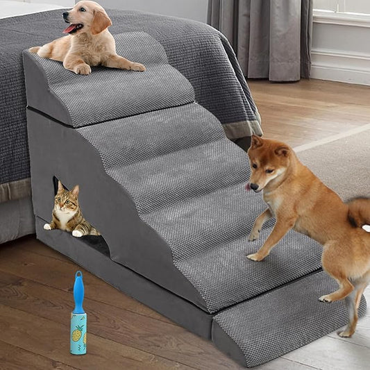 Dog Stairs & Steps for High Beds 30-36 inches High Tall, LitaiL Pet Stairs/Steps for High Beds 34 inch High for Small Large Dogs, Non-Slip 7 Steps Dog Ramps for Old Dogs/Cats
