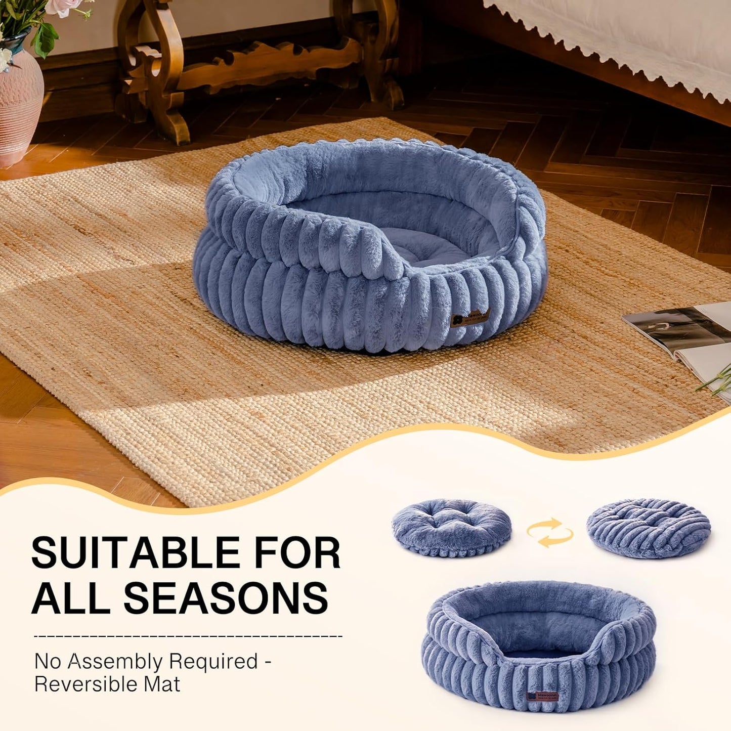 MEWOOFUN Dog Bed for Medium Dogs, Washable Large Cat Beds for Indoor Cats, Donut Pet Bed for Dogs and Cats with Anti-Slip Bottom (Blue, 27"x27"x10")