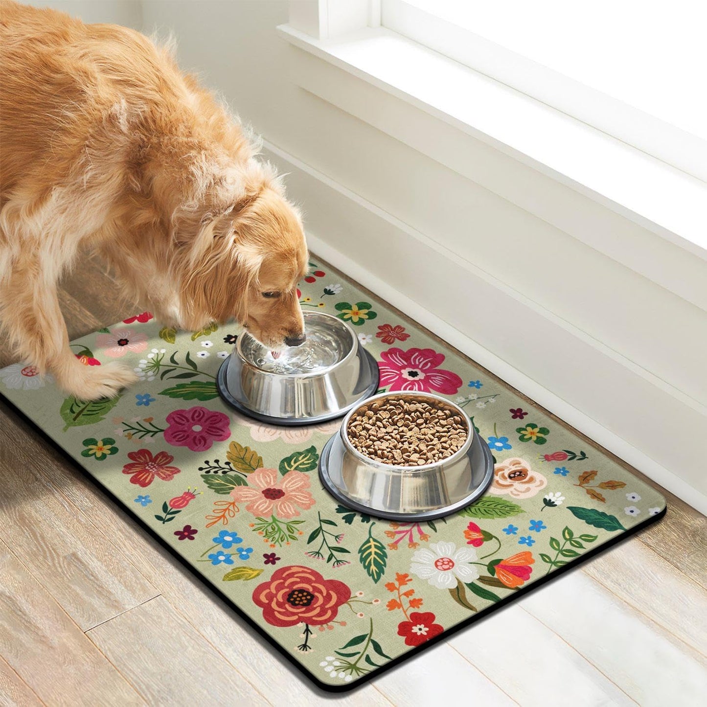 Eco-Friendly Pet Supplies: Absorbent Quick Dry Cat & Dog Food Mat, 24"x32"