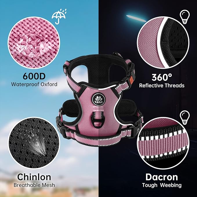 NESTROAD No Pull Dog Harness,Adjustable Oxford Medium Dog Harness with Leash,Reflective No-Choke Pet Vest Harness with Easy Control Soft Handle for Small Medium Large Dogs(M,Pink)