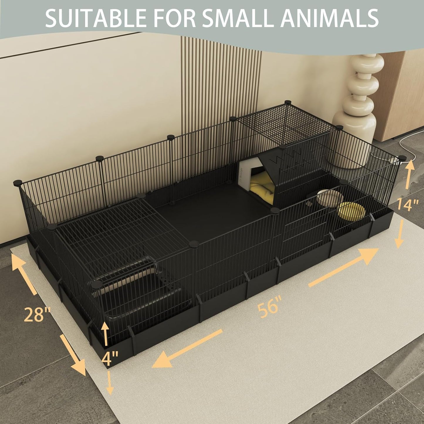 Xymoso DIY Guinea Pig Cages with Waterproof Canvas Bottom,16 Panels Small Animal Cage Pet Playpen with Door for Bunny Turtle Hedgehog,Indoor Metal Wire Yard Fence Outdoor