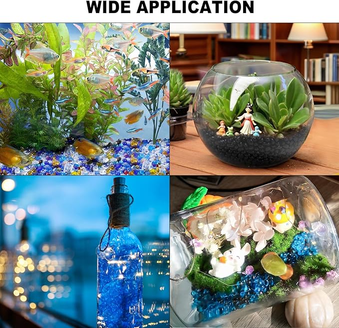 Keedolla 15 Oz Aquarium Fish Tank Gravel Rocks Glass Pebbles Gemstones, Black Glass Stones Vase Filler for Fountain Succulent Plant Decorative Rock Pebble Stone