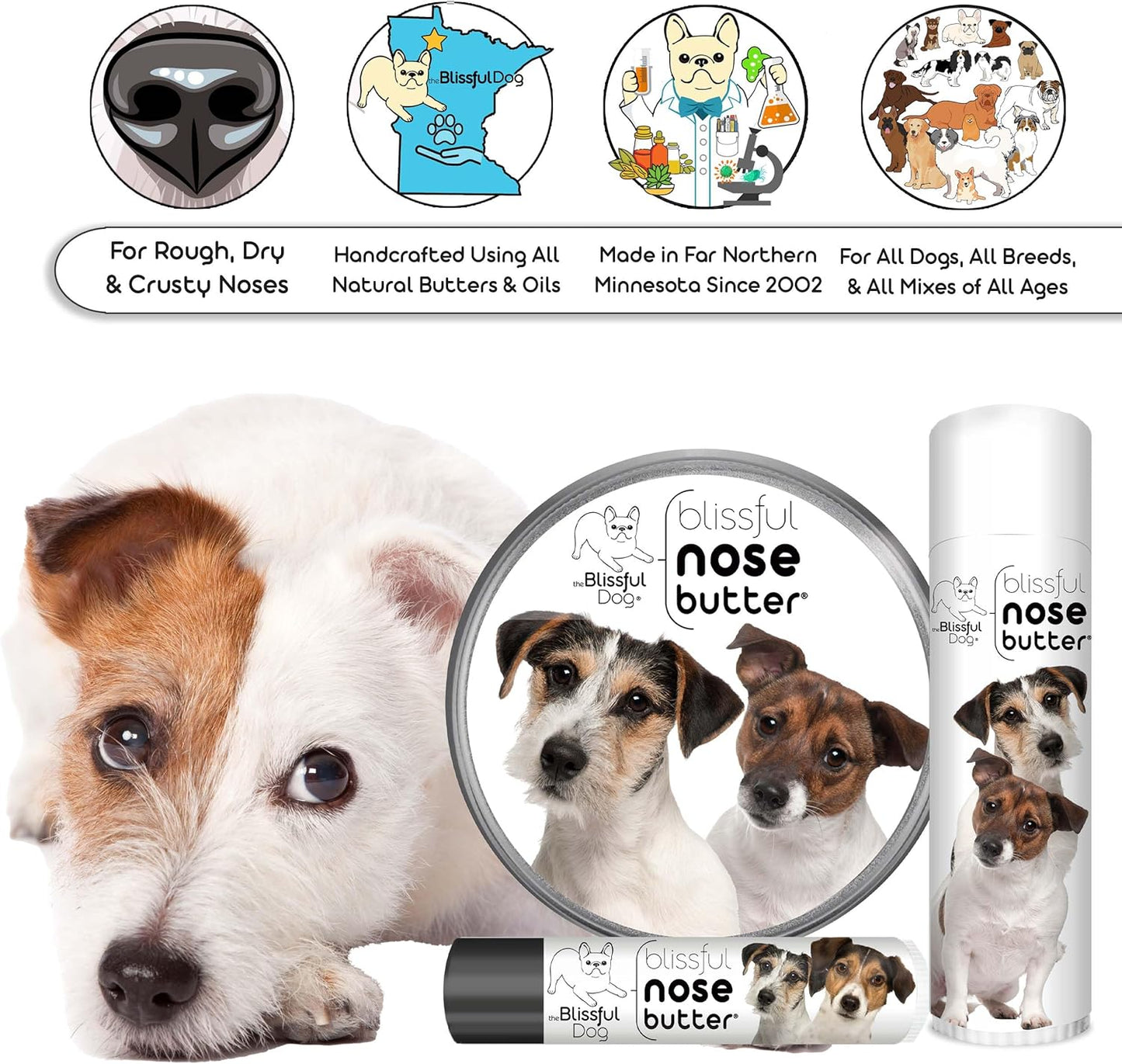 The Blissful Dog Jack Russel Terrier Unscented Nose Butter, 16oz
