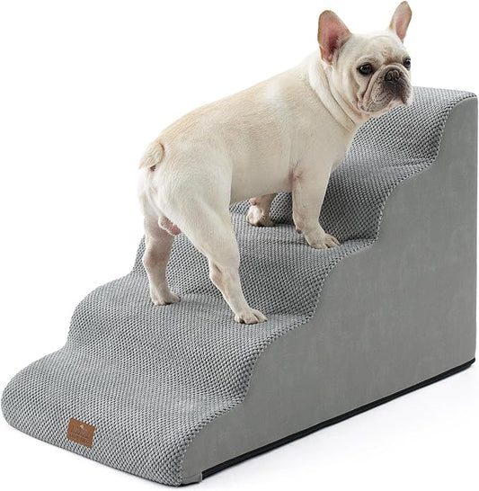 Wide Dog Stairs 19.7" Width, Pet Step for Small/Medium/Large Dog, Puppy or Cat, Pet Ramp for High Bed or Car, High Density Foam Ladder, 19.7x33x22.4 in, Stable, 5 Step, Grey