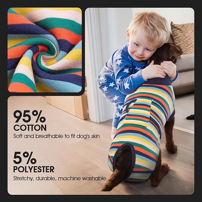 FUAMEY Recovery Suit for Dogs After Surgery,Soft Breathable Dog Bodysuit E-Collar & Cone Alternative Surgical Suit,Male Female Dog Neuter Spay Suits Anti Licking Wounds Onesie Dark Blue Stripes XS