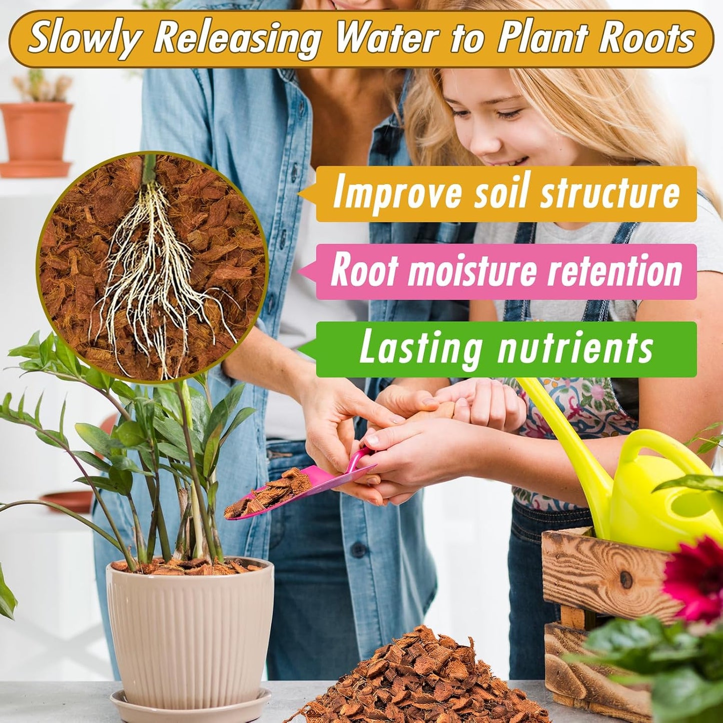 Zeedix 2 Pack Coco Husk Chips for Plants(2.2LB), 100% Organic Coconut Chips Mulch with Low EC & PH Balance, All Purpose for Indoor Plant Flowers Herbs Vegetables, Reptiles Terrarium Tanks Substrate