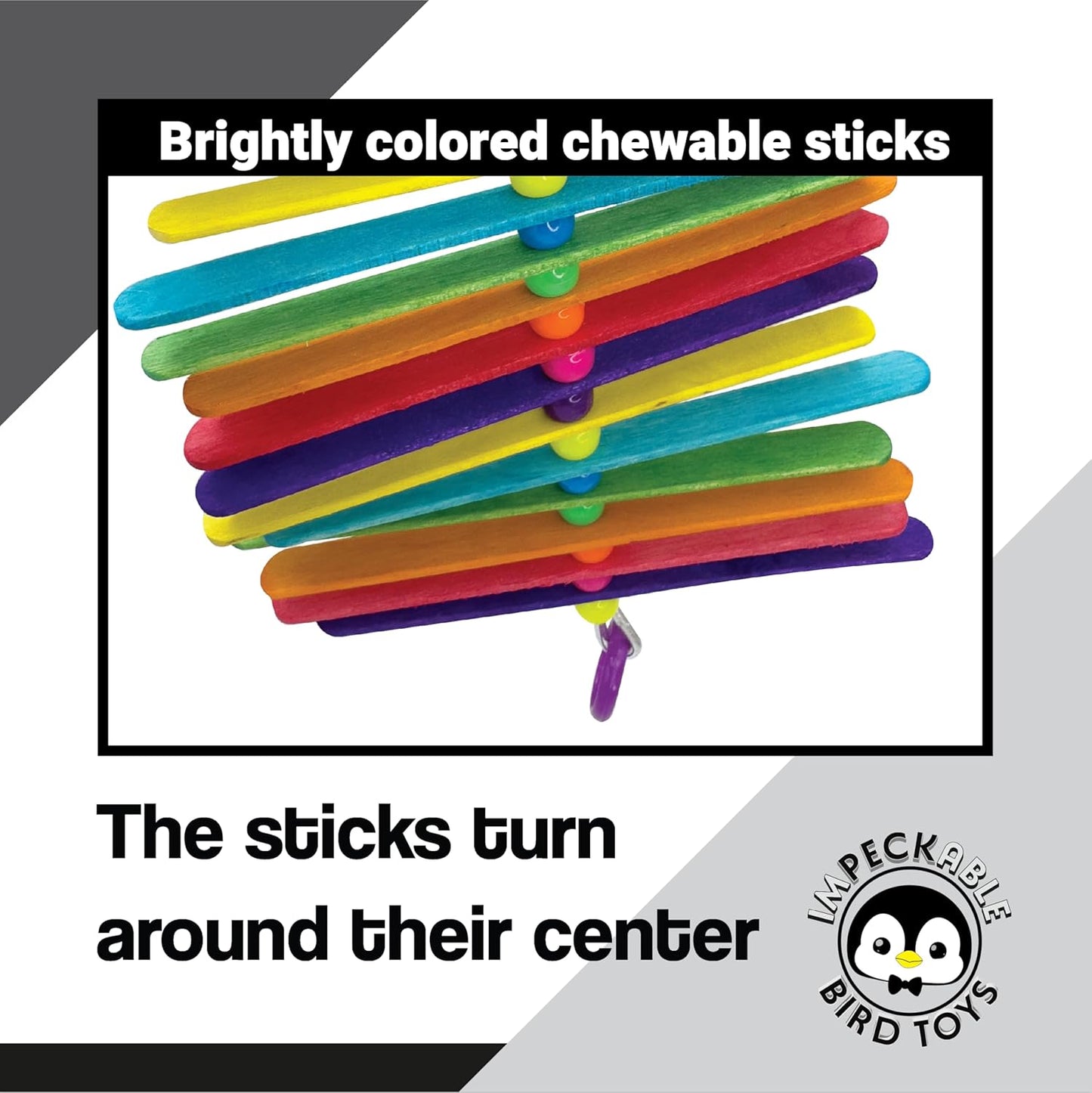 859 Mini Long Rainbow Stick - Handcrafted with Colorful Wooden Slats and Beads, Chewable sticks turn around as pets play, Great for Budgies, Parrotlets, Lovebirds and Small Pet Birds