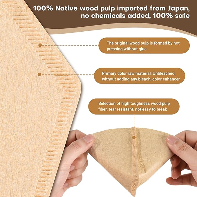 #2 Natural Brown Paper Cone Coffee Filters, Unbleached Coffee Filter 2, Fit 2~6 Cup Cuisinart Black & Decker Coffee Maker & #2 Cone Drippers, Replace Melitta Filters No.2 (100)