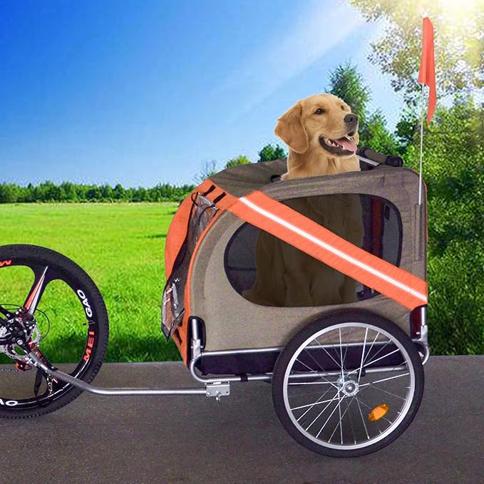 H&B Luxuries Pet Bike Trailer Load 68 Pounds, Suitable for Big and Small Dogs, Folding Storage, Detachable, Easy to Install, Breathable Protective Net Pet Cart