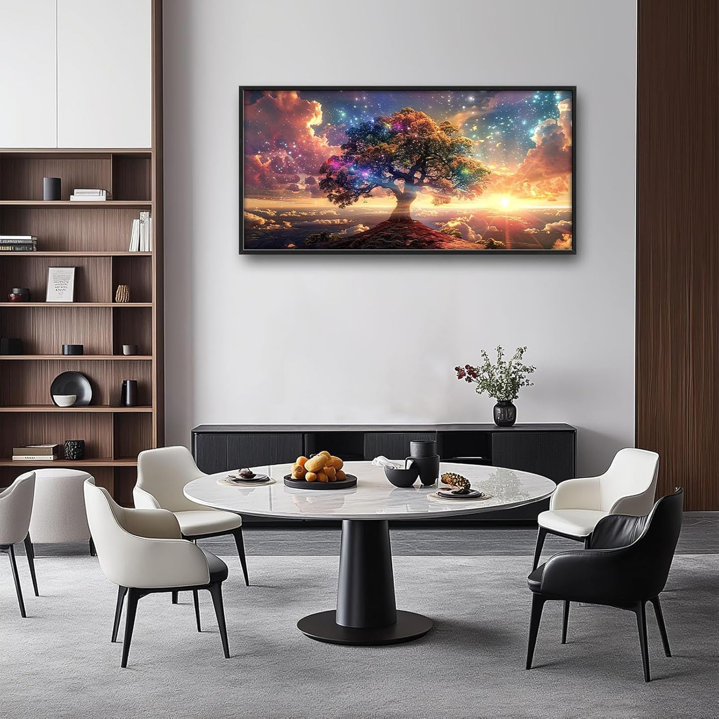 Tree Sunrise Large Wall Art Tree of Life Pictures Foggy Mountain Landscape Wall Starlight Nature Decor Canvas Print Painting Artwork for Bathroom Living Room Bedroom 60L" x 30W"