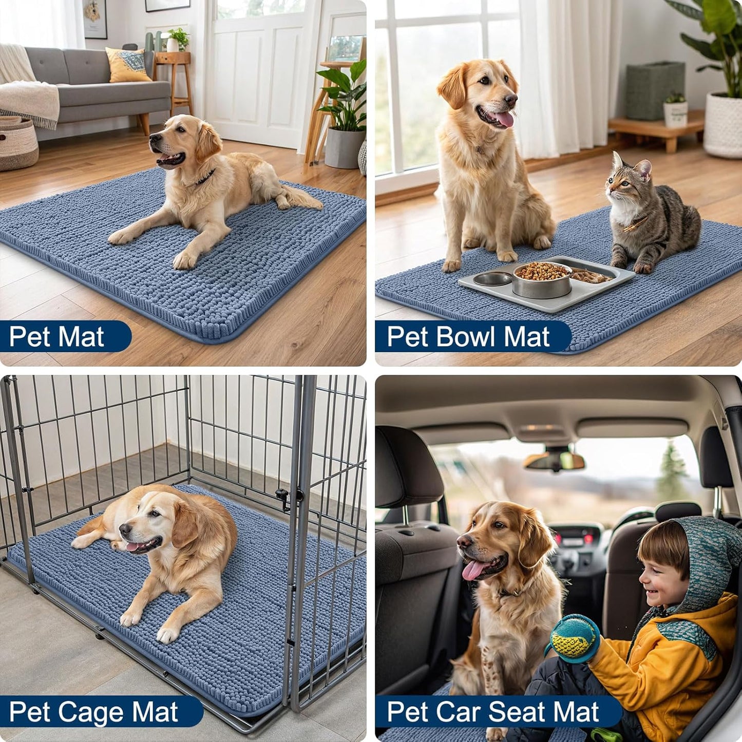 Smiry Dog Door Mat for Muddy Paws 30x20, Absorbs Moisture and Dirt Doormat, Non-Slip Washable Quick Dry Chenille Front Door Mat Indoor Entrance, Entryway Carpet for Inside Floor, Airy Blue