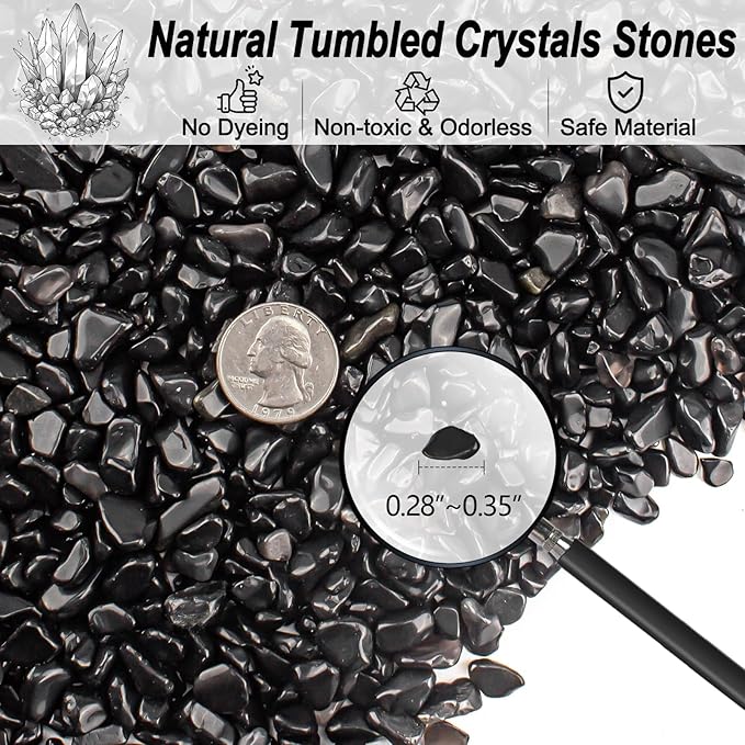 0.88 Lb Black Obsidian Natural Tumbled Healing Crystal Chips Bulk, Aquarium Gravel Rocks Stones Pebbles Fish Tank Marbles for Aquarium, Vase Fillers, Succulent Plants Decor