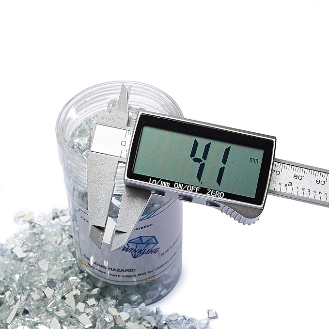 TWINKLING High Luster Fire Glass Gravel Stone Glitter,Broken Glass,Fire Gems Chips,Crushed Glass for Fire Pit Crafts Resin Art Aquarium Garden Decoration,3-6mm,1-Pound Jar (White-Backing Mirror)